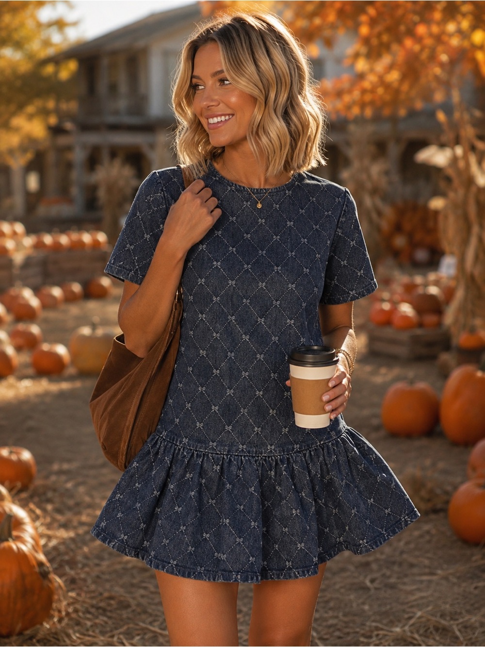 Denim Drop Waist Ruffle Mini Dress - 606
